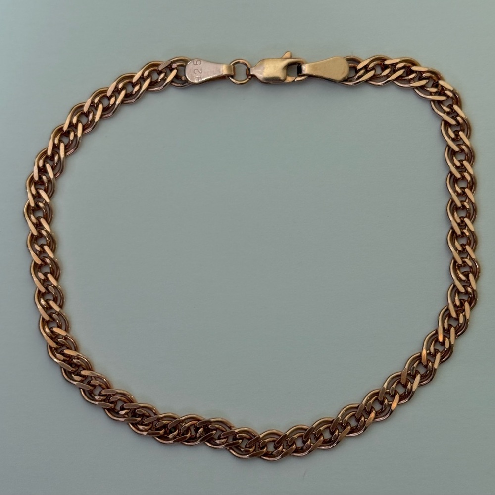 Link chain 5mm 925 silver bracelet unisex rambo 14k rose gold plated - Picture 3 of 7